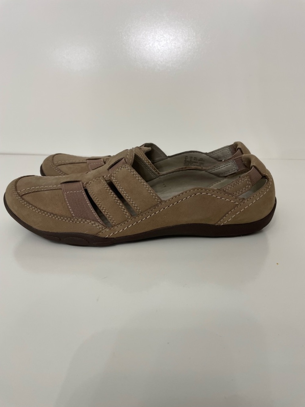 Clarks Haley Stork Leather Flats Brown Slip-On Casual Womens 11W Coastal Office